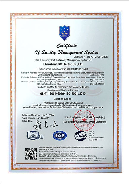 China SHENZHEN SSC ELECTRIC CO.,LTD Certificações